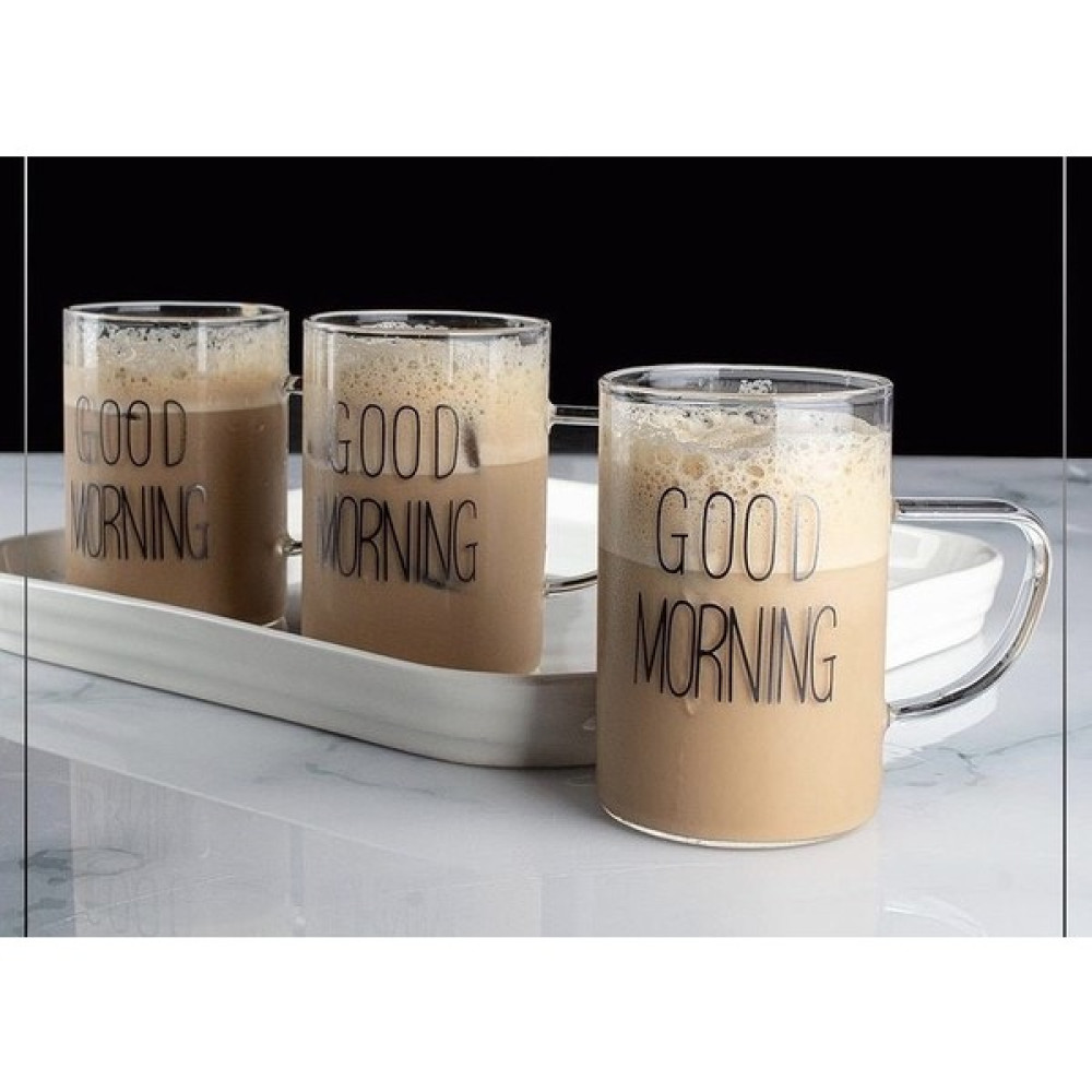 Yzhome 3'lü Good Morning Ateşe Dayanıklı Borosilikat Cam Kupa Bardak Fincan / Bardak / Kahve Takımı Fiyatı