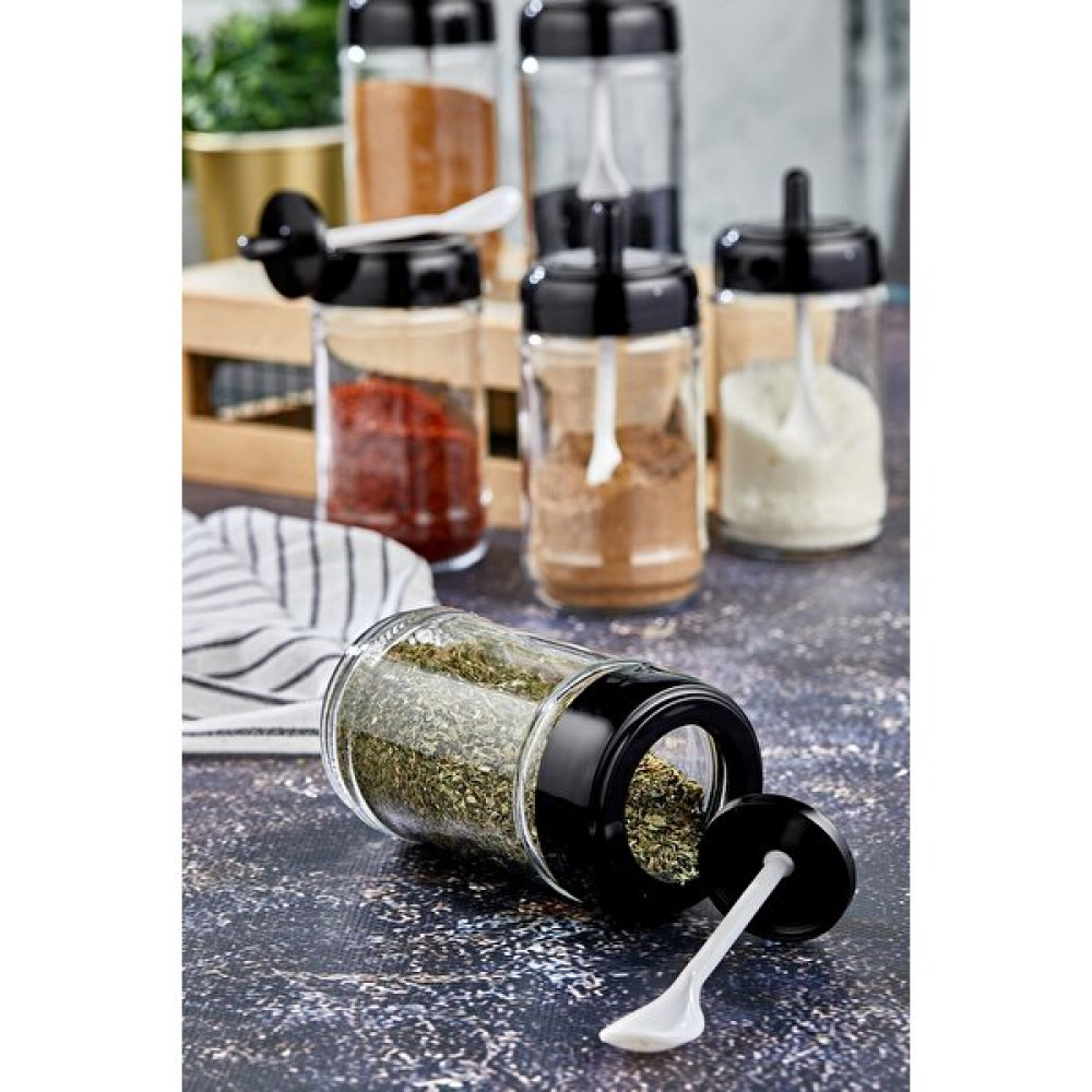 Yzhome 6 Adet Kapağı Kendinden Kaşıklı Cam Kavanoz Baharatlık Seti 300 ml - Siyah Baharat Setleri & Baharatlıklar Fiyatı