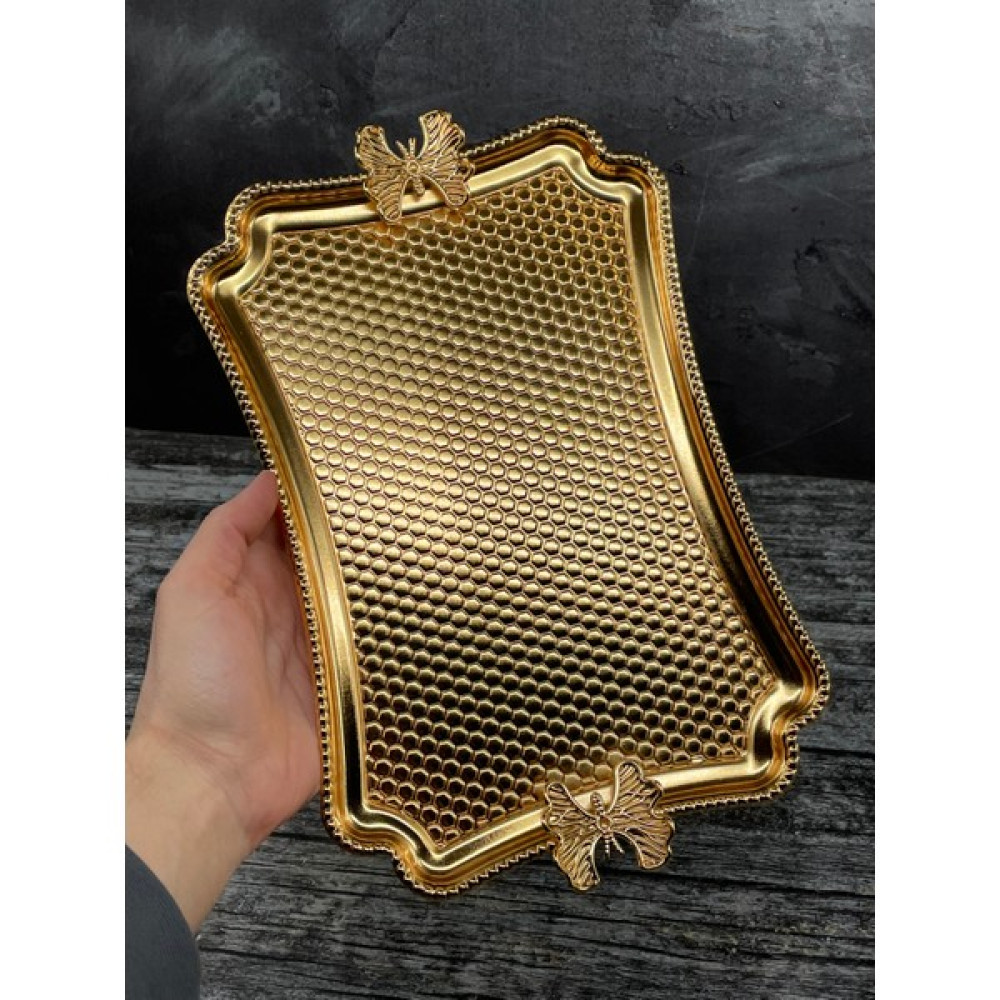 Yzhome 6 Adet Kelebek Detaylı Metal Gold Sunum Servis Keyif Tepsi 23CM Servis Tepsisi Fiyatı