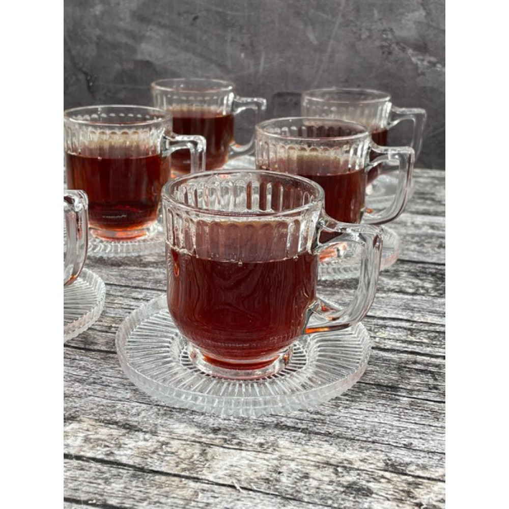 Yzhome 6 Kişilik 12 Parça Cam Çay Takımı Çay Bardağı ve Tabak Seti - Şeffaf Fincan / Bardak / Kahve Takımı Fiyatı