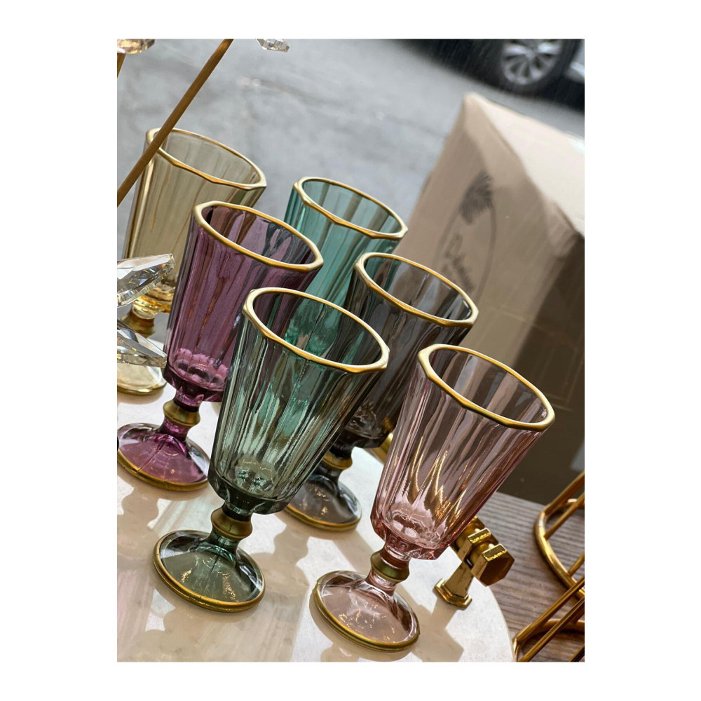 YzHome 6 Lı Flüt Renkli Yaldızlı Kahve Yanı Su Bardağı Kadeh Kupa Bardak Fincan / Bardak / Kahve Takımı Fiyatı