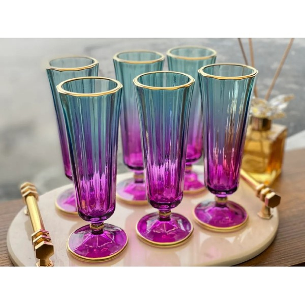 Yzhome 6 Lı Renkli Yaldızlı Cam Kahve Yanı Su Bardağı Flüt Bardak 150ML Fincan / Bardak / Kahve Takımı Fiyatı