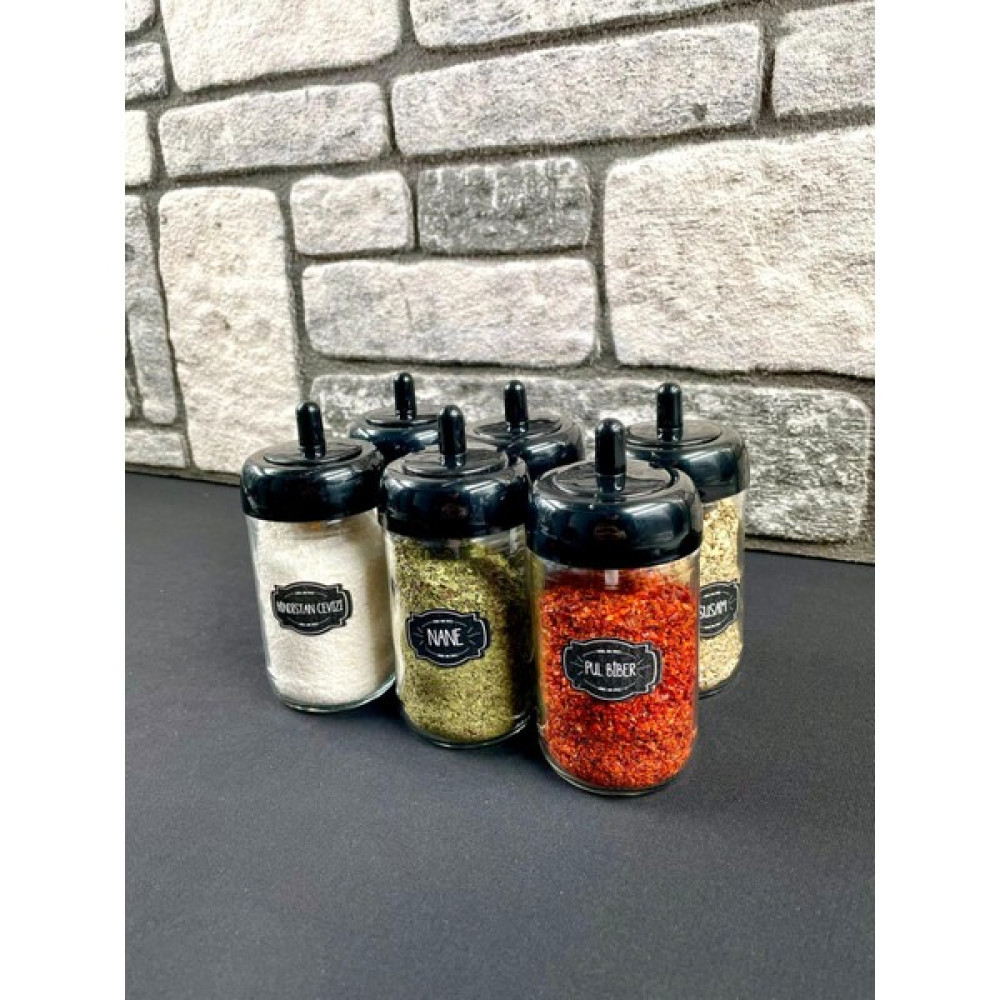 Yzhome 6'lı Kaşıklı Baharatlık Seti Saklama Kabı 300 ml Cam Kavanoz Gri ve 115 Adet Etiket Baharat Setleri & Baharatlıklar Fiyatı