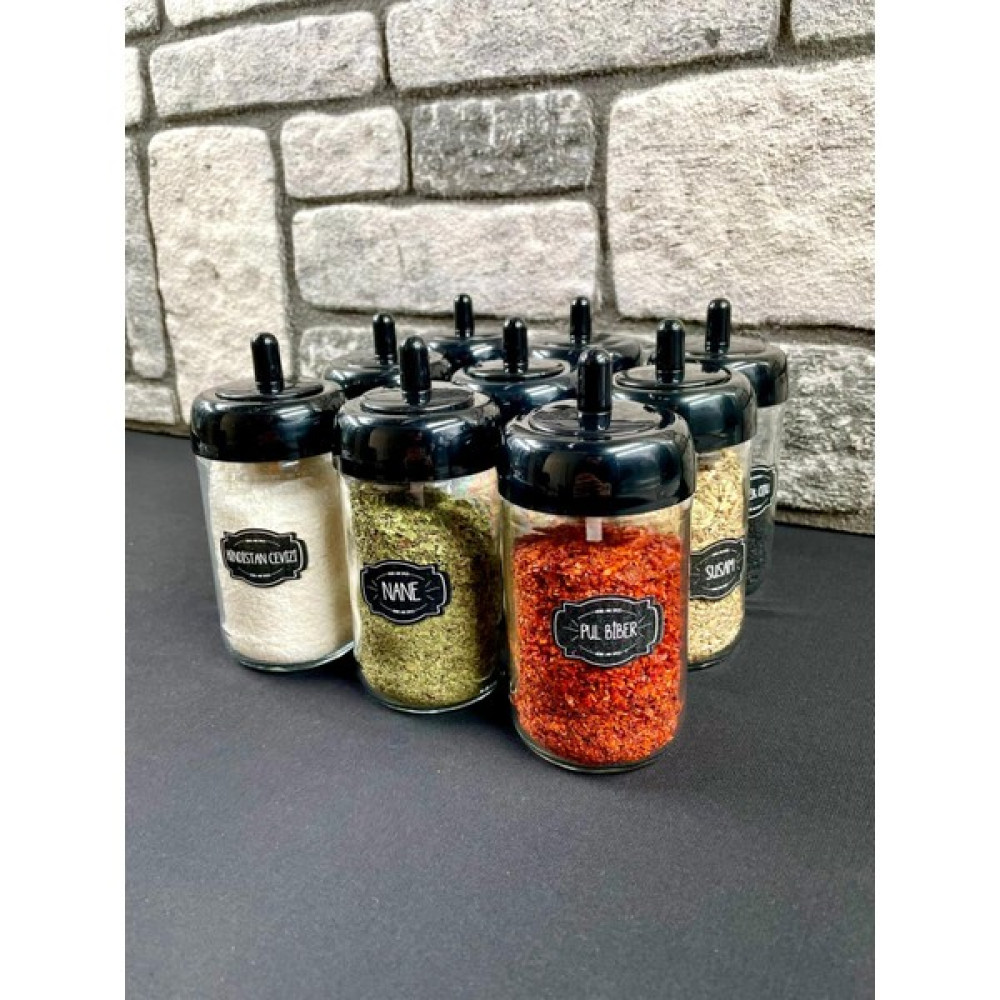 Yzhome 9lu Kaşıklı Baharatlık Seti Saklama Kabı 300 ml Cam Kavanoz Siyah ve 115 Adet Etiket Hediyeli Baharat Setleri & Baharatlıklar Fiyatı