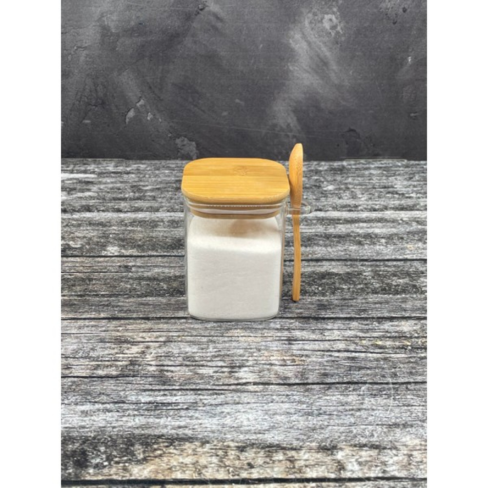Yzhome Bambu Kapaklı Kaşıklı Kare Cam Saklama Kabı 8*10cm Saklama Kapları Fiyatı