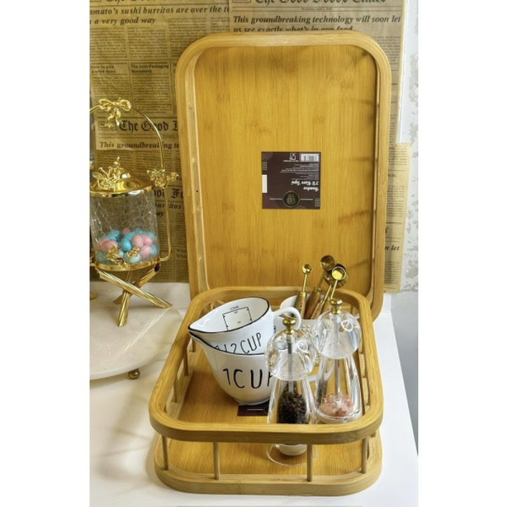 Yzhome Büyük Boy Bambu Dikdörtgen Bambu Tepsi Servis Sunum Tepsisi 45.30 cm (6 Kişilik) Servis Tepsisi Fiyatı