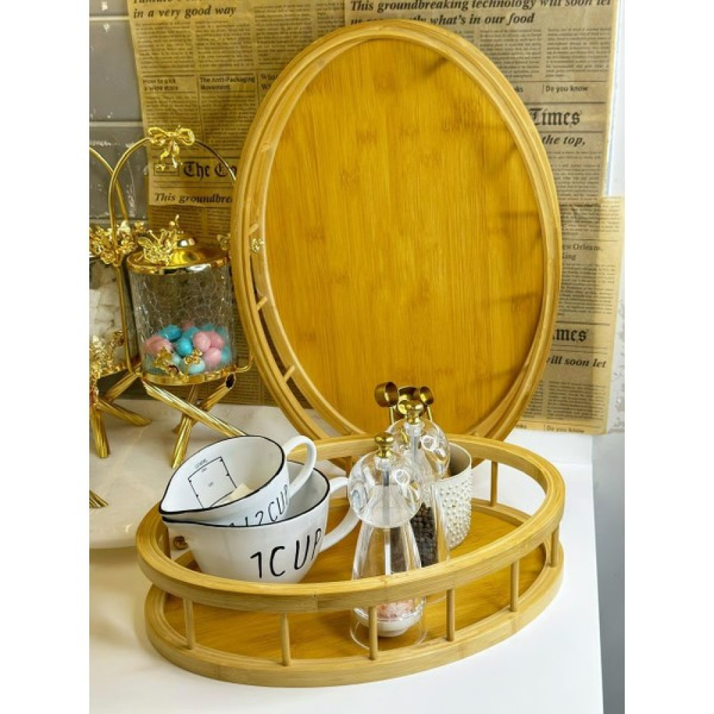 Yzhome Küçük Boy Bambu Oval Bambu Tepsi Servis Sunum Tepsisi 37.27 cm ( 4 Kişilik) Servis Tepsisi Fiyatı