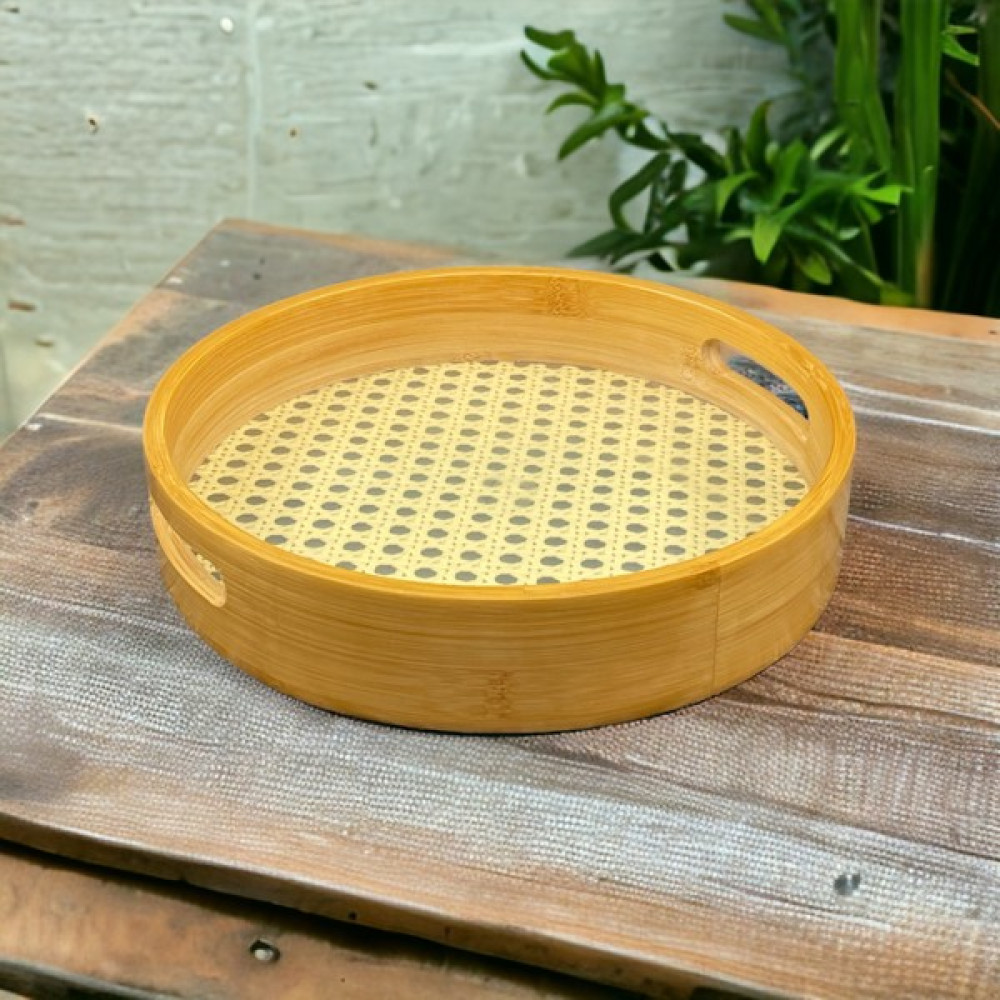 Yzhome Küçük Boy Bambu Yuvarlak Tepsi Sunum Servis Tepsisi 25CM Servis Tepsisi Fiyatı