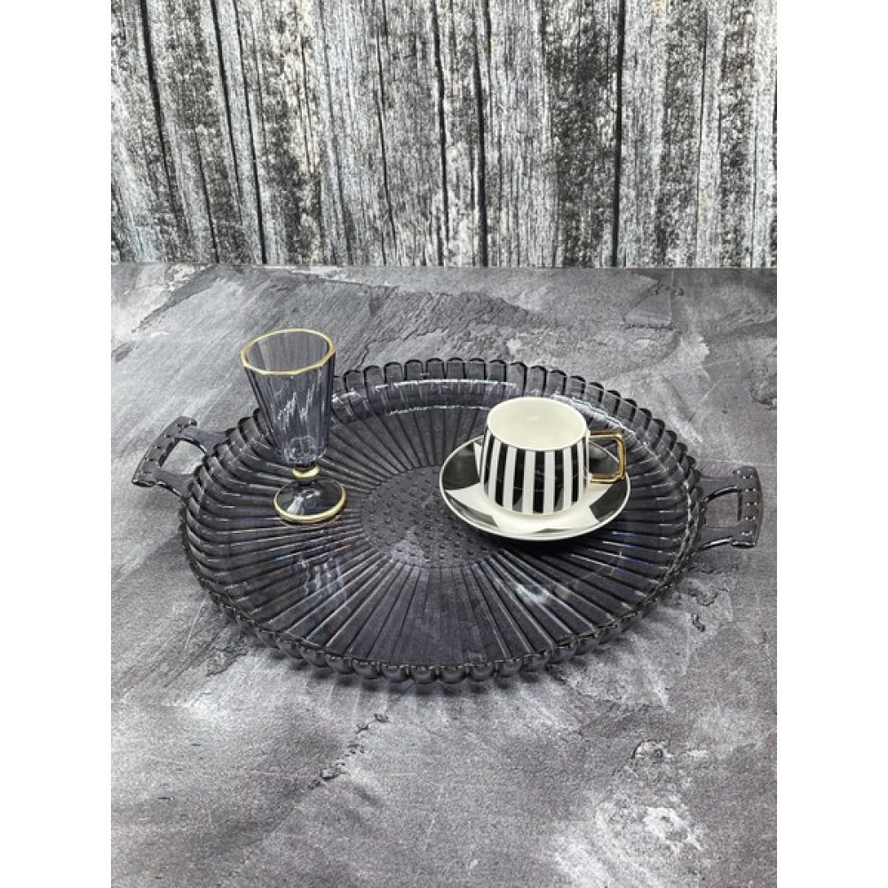 Yzhome Mika Kristal Kulplu Sunum Tepsisi Organizer Düzenleyici Tepsi 36*30CM - Füme Servis Tepsisi Fiyatı