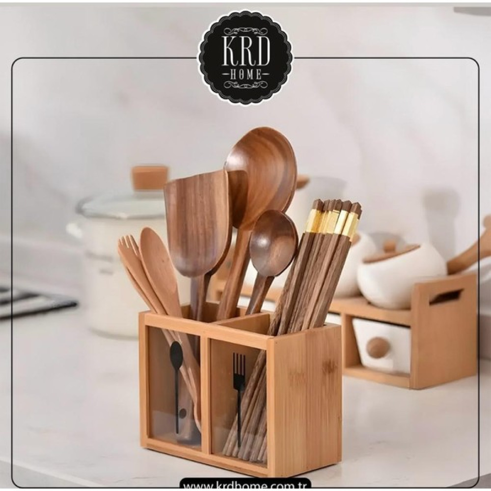 Yzhome Tezgah Masa Üstü Iki Bölmeli Bambu Kaşıklık Organizer Düzenleyici 18*13CM Pratik Mutfak Gereçleri Fiyatı