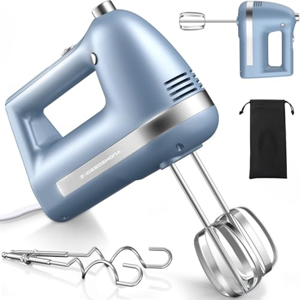 Z-DESDEMONA Electric Hand Mixer, Powerful 300W Hand Mixer Electric Handheld with 304 Beaters, Dough Hook, Hand Held Mixer with Turbo for Baking Cakes, Eggs, Cream Food(Blue) Mixers Fiyatı