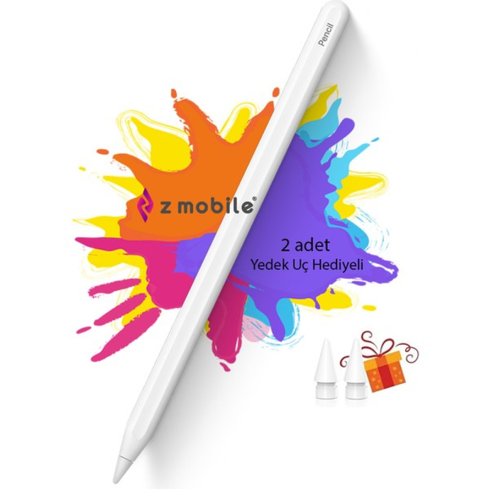 Z-Mobile iPad Pro 11" 2. 3. 4. Nesil Tablet Kalemi Avuç Içi Reddi ve Eğim Özellikli Manyetik Şarjlı Kalem - Beyaz Tablet Aksesuarı Fiyatı