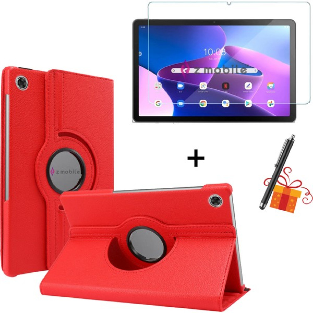 Z-Mobile Lenovo Tab M10 Plus TB-125F - TB-128F 3. Jenerasyon Tablet Kılıfı Ekran Koruyucu Kalem Hediyeli Set - Kırmızı Tablet Kılıfı Fiyatı