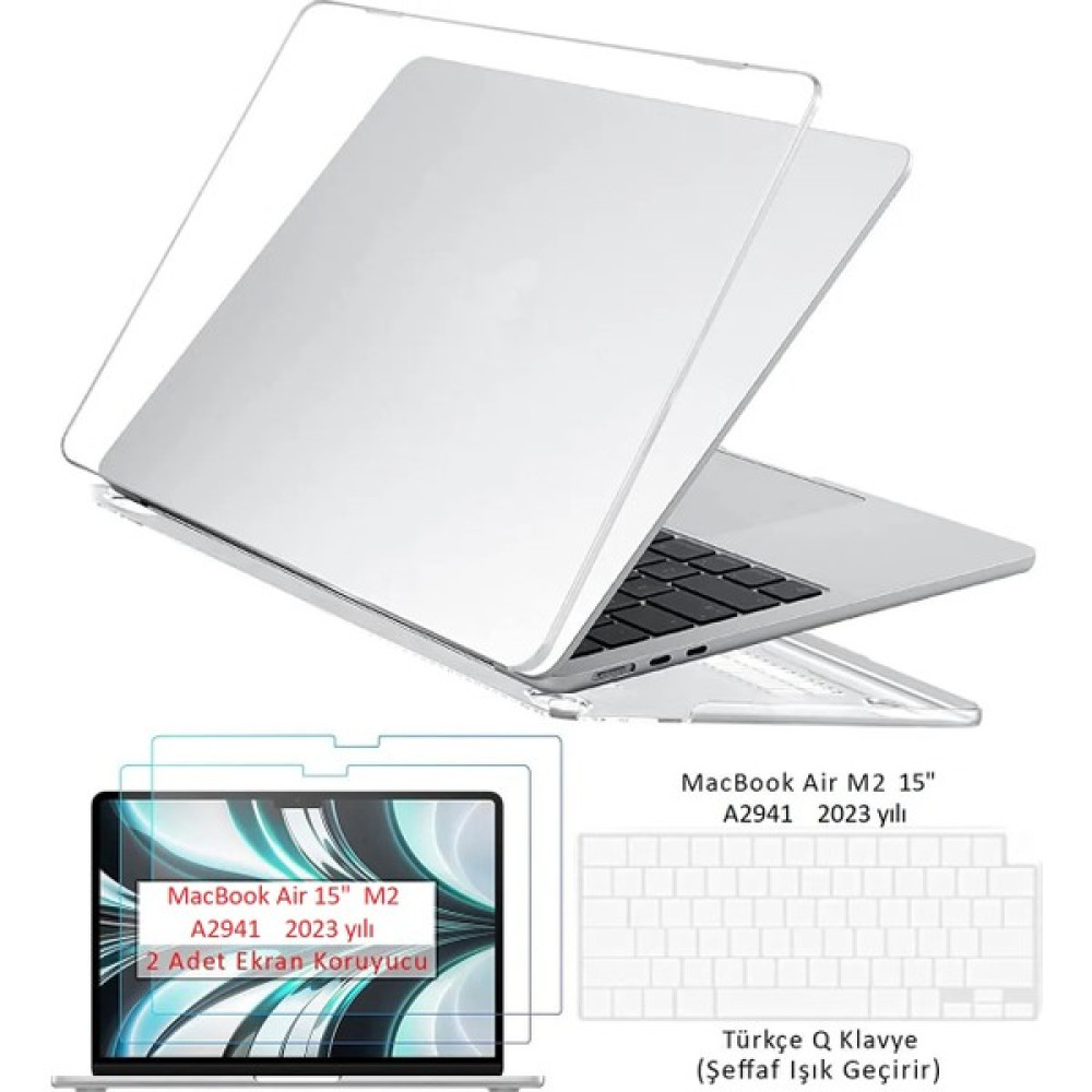 Z-Mobile Macbook Air 15 M2 2023 A2941 Uyumlu Set Kılıf Kapak Klavye Koruyucu Ekran Koruyucu Film - Şeffaf Tablet Pc Aksesuarları Fiyatı