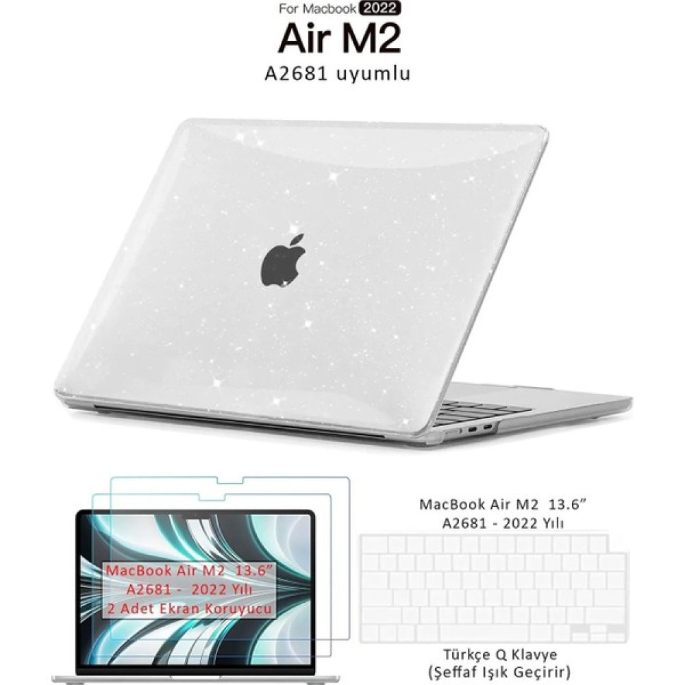 Z-Mobile Macbook Air M2 13.6" 2022 A2681 Tam Uyumlu Set Kılıf Kapak Klavye Koruyucu Ekran Koruyucu Film - Simli Şeffaf Parlak 02 Tablet Pc Aksesuarları Fiyatı