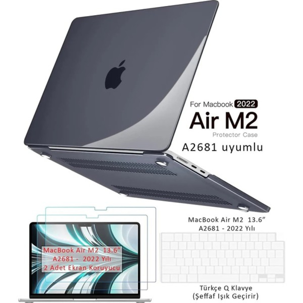 Z-Mobile Macbook Air M2 13.6" 2022 A2681 Tam Uyumlu Set Kılıf Kapak Klavye Koruyucu Ekran Koruyucu Film - Siyah Parlak 02 Tablet Pc Aksesuarları Fiyatı