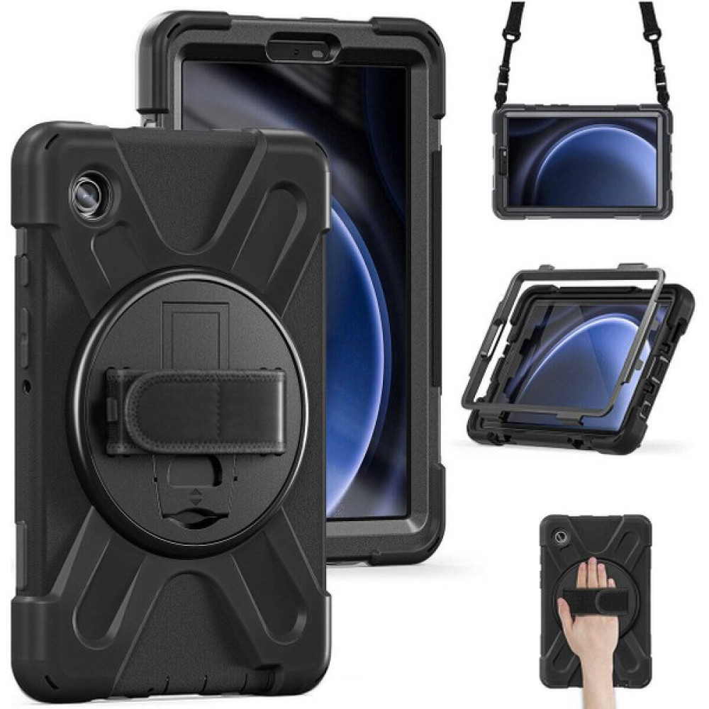Z-Mobile Samsung Galaxy Tab A9 8.7" SM-X110 Uyumlu Kılıf Defender Zırhlı Standlı Askılı Kılıf Yüksek Koruma - A9 - X110 - Siyah Tablet Kılıfı Fiyatı