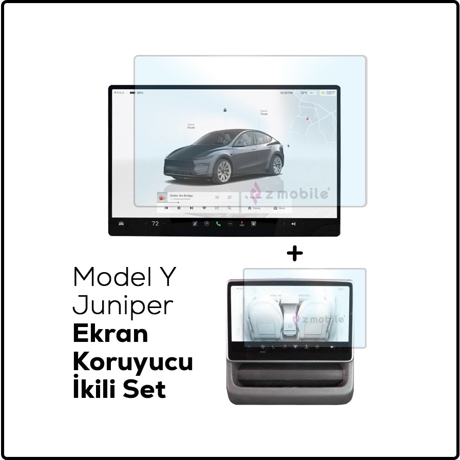Z-Mobile Tesla Model Y Juniper 2025 15.4 inç 2in1 Temperli Cam Koruyucu Araç Ön ve Arka Ekran Koruyucu Cep Telefonu Ekran Koruyucusu Fiyatı