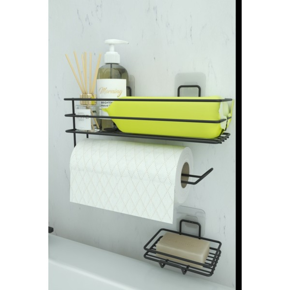 Zabata Yapışkanlı Banyo Rafı Kağıt Havlu Tutacağı ve Metal Sabunluk Set Düzenleyici Banyo Rafı Fiyatı