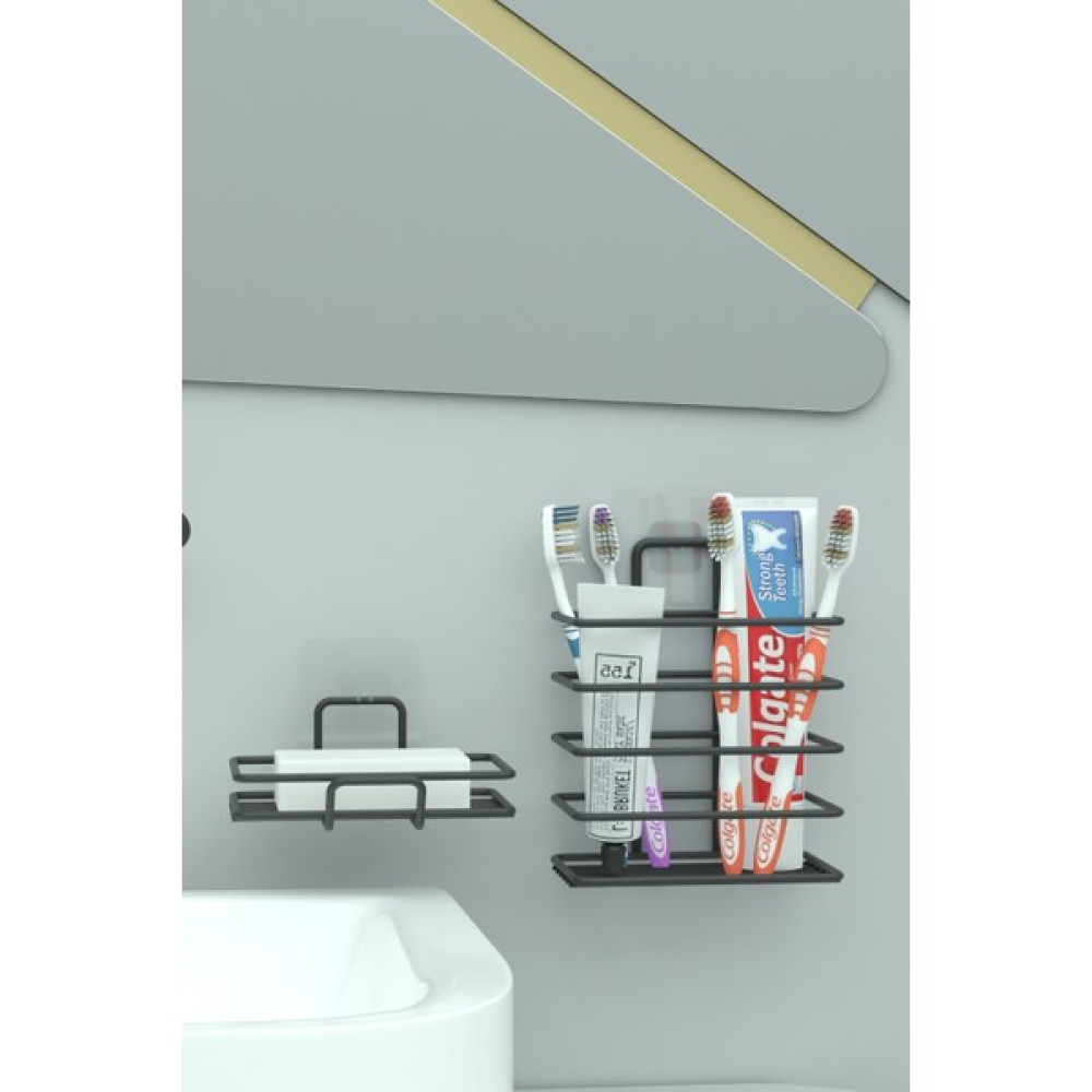 Zabata Yapışkanlı Metal Diş Fırçalık + Banyo Sabunluk 2li Set Diş Fırçalık Fiyatı