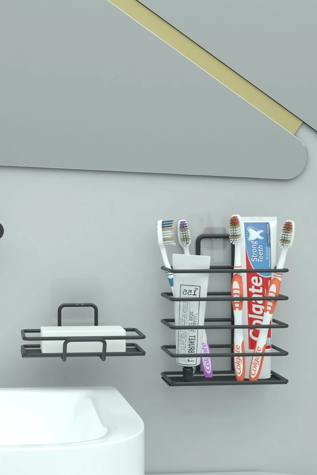 zabata Yapışkanlı Metal Diş Fırçalık + Banyo Sabunluk 2li Set" Diş Fırçalık Fiyatı