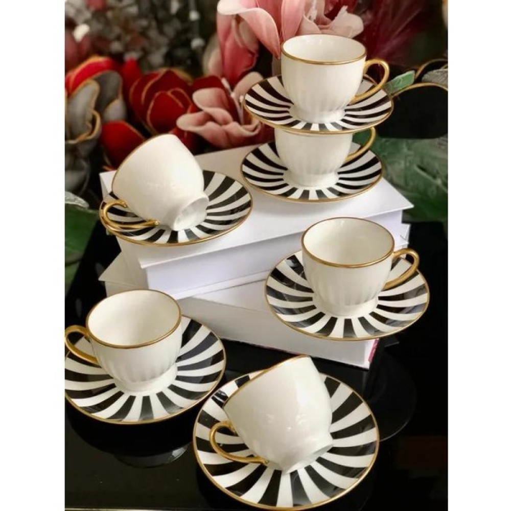 Zade Home Siyah Çizgi Desenli 6 Kişilik 12 Parça Çay Nescafe Fincan Seti MSKF280 Fincan / Bardak / Kahve Takımı Fiyatı