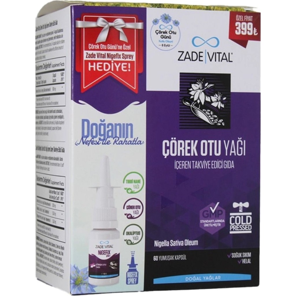 Zade Vital Çörek Otu Yağı 60 Kapsül Aromasız + 10 ml Nigefix Sprey Hediye Doğal Takviye Diğer Fiyatı