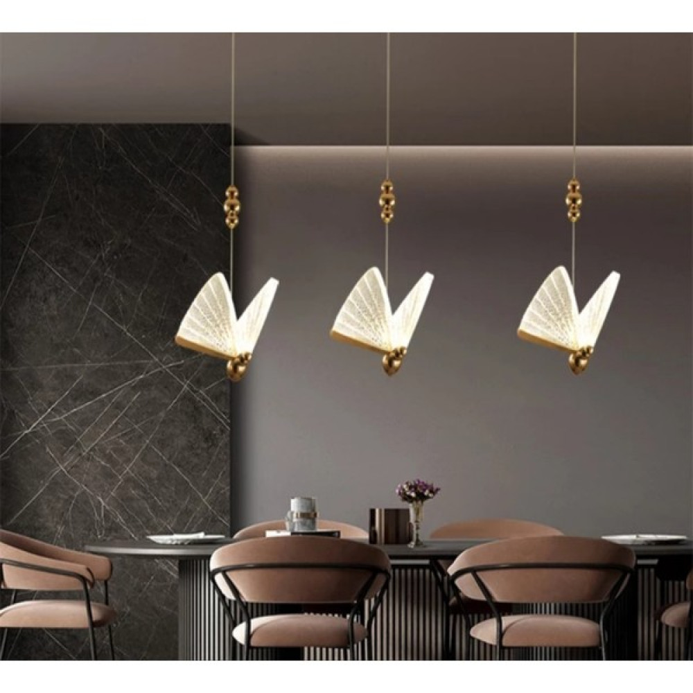 Zage Aydınlatma Elegance Butterfly Modern Kelebek Tasarım Üçlü Sarkıt 3 Renk LED Avize Sıralı Yemek Masası Gold Sarı - 3'lü Avize Fiyatı