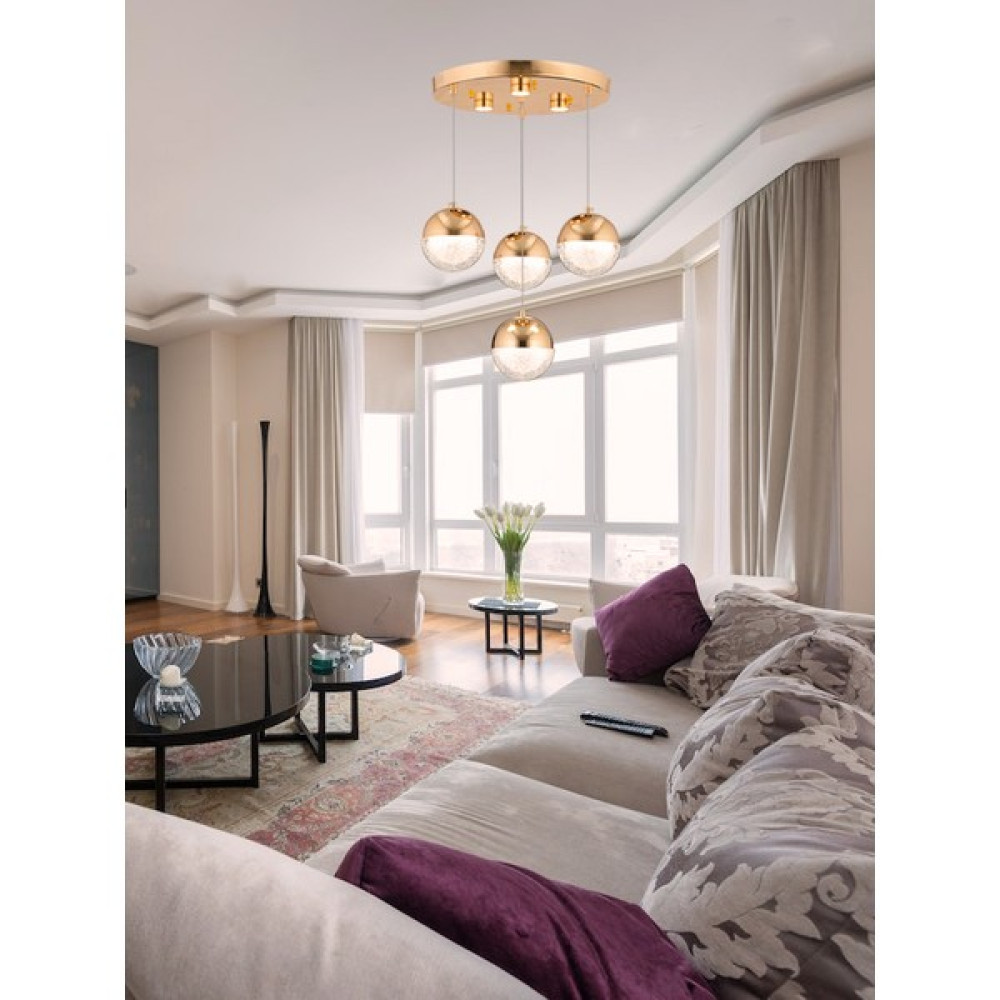 Zage Aydınlatma Lüks Modern 3 Renk Ledli 4'lü Tasarım Sarkıt Gold Sarı Avize Avize Fiyatı