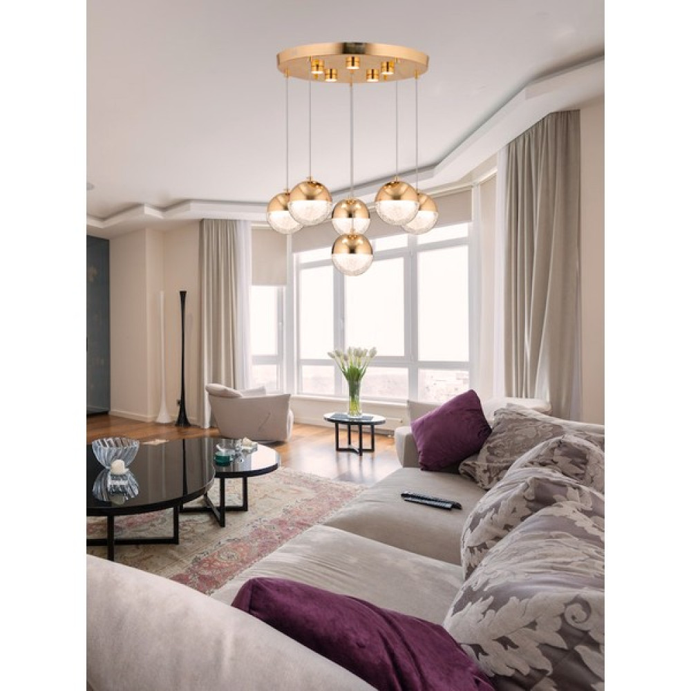 Zage Aydınlatma Lüks Modern 3 Renk Ledli 6'lı Tasarım Sarkıt Gold Sarı Avize Avize Fiyatı