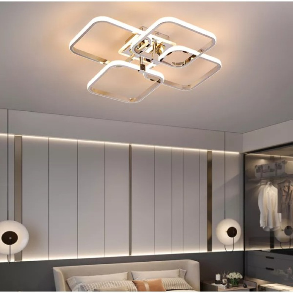 Zage Aydınlatma Modern Kare Plafonyer Beyaz Ledli Krom Avize - Gold Avize Fiyatı