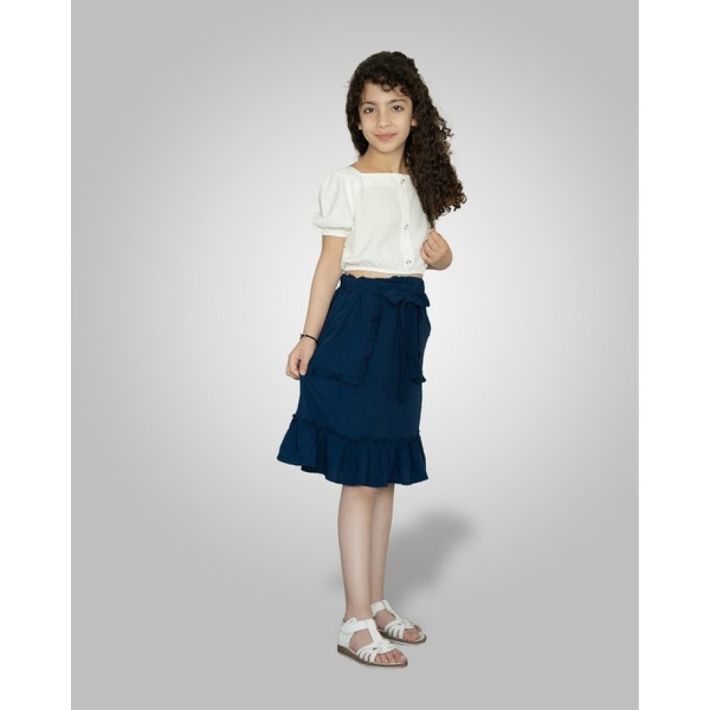 Zana Kids 5-8 Yaş Kız Çocuk Kare Yaka Etekli Takım - Lacivert Kız Çocuk Giyim Takımı Fiyatı