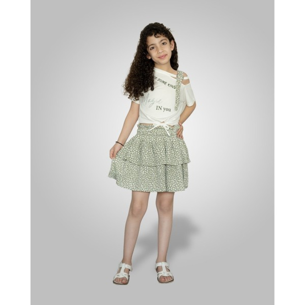 Zana Kids 7-10 Yaş Kız Çocuk Magic In You Omuz Detaylı Etekli Takım - Yeşil Kız Çocuk Giyim Takımı Fiyatı