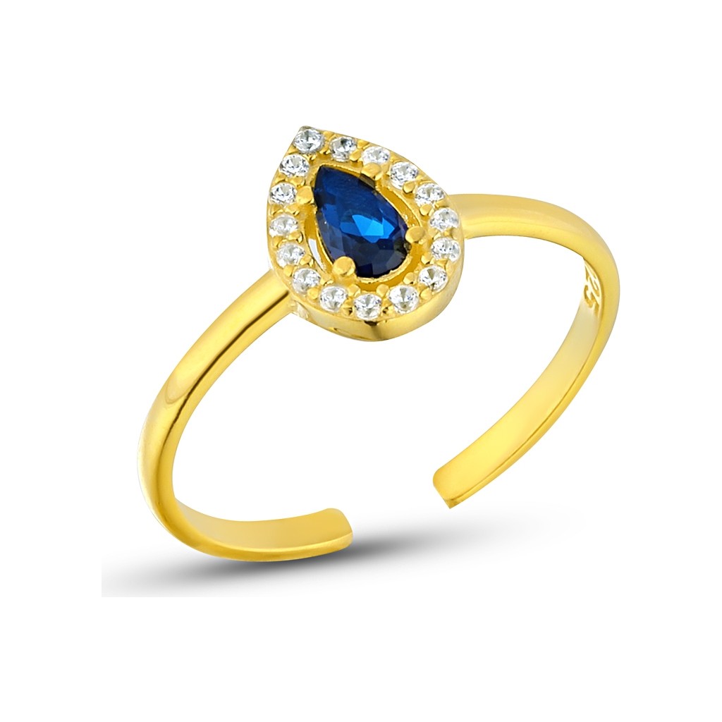 Zanaat Silver 925 Ayar Gümüş Ayarlanabilir Safir Mavisi Damla Taşlı Yüzük - Gold Gümüş Yüzük Fiyatı
