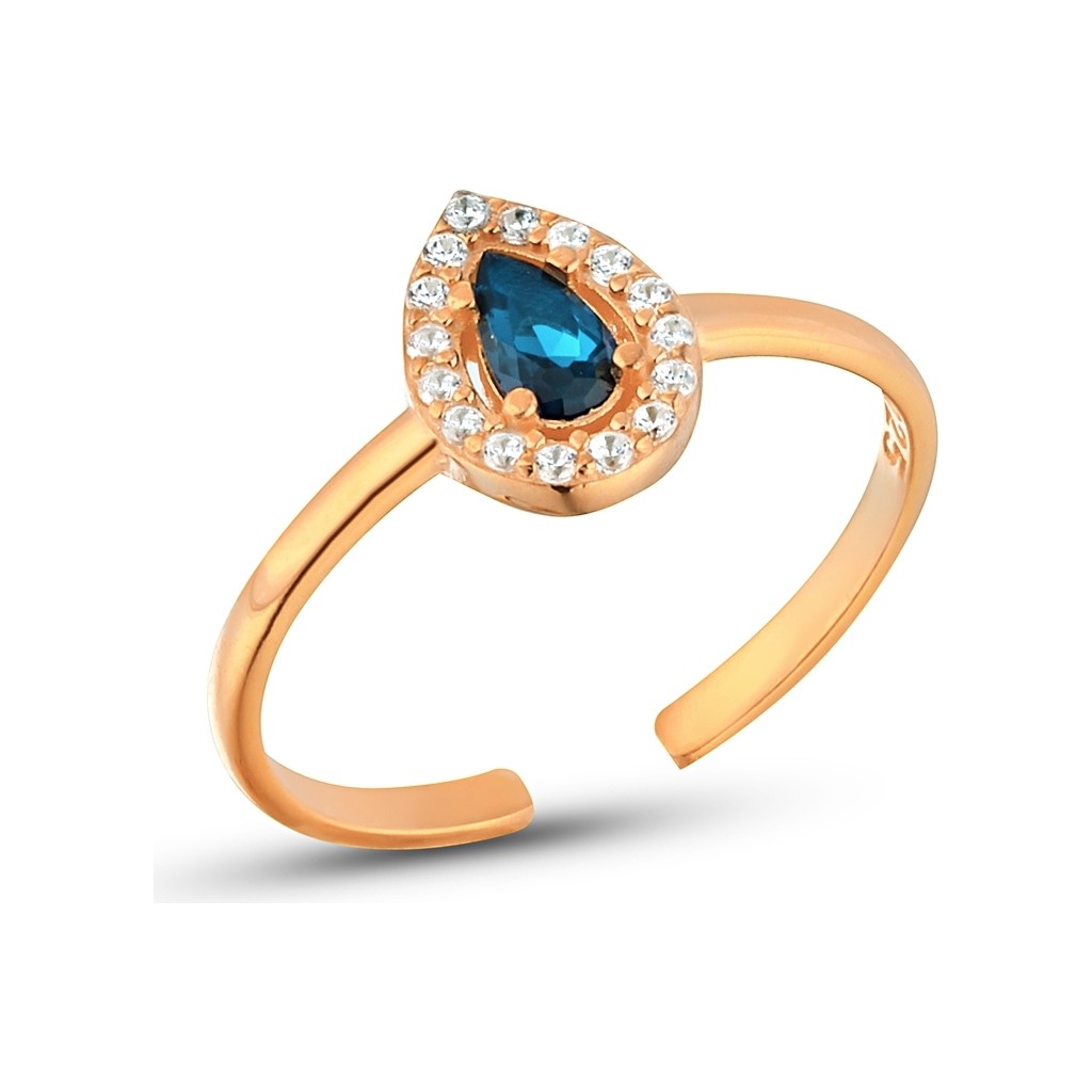 Zanaat Silver 925 Ayar Gümüş Ayarlanabilir Safir Mavisi Damla Taşlı Yüzük - Rose Gold Gümüş Yüzük Fiyatı