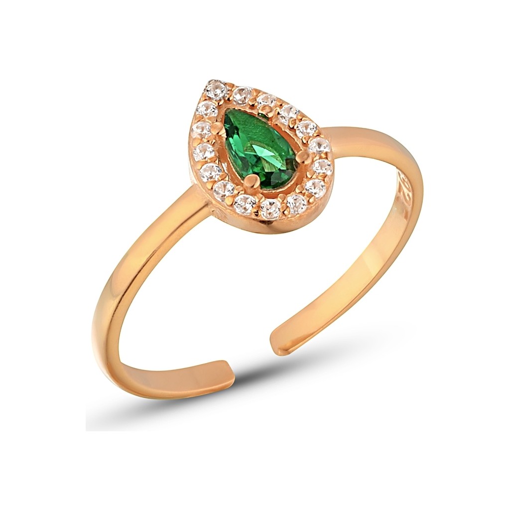 Zanaat Silver 925 Ayar Gümüş Ayarlanabilir Zümrüt Yeşil Damla Taşlı Yüzük - Rose Gold - Yeşil Gümüş Yüzük Fiyatı