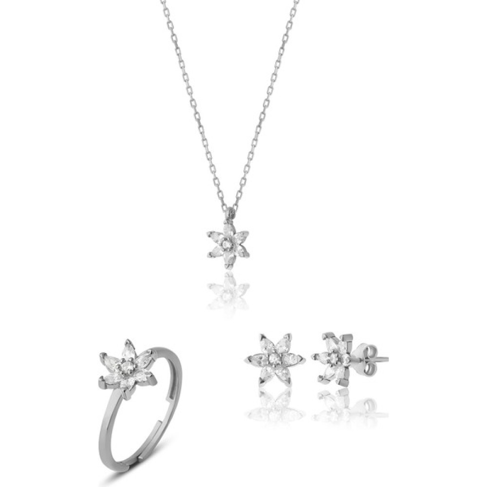 Zanaat Silver 925 Ayar Gümüş Beyaz Taşlı Nilüfer Çiçeği Takım & Seti - Standart Gümüş Kolye Fiyatı