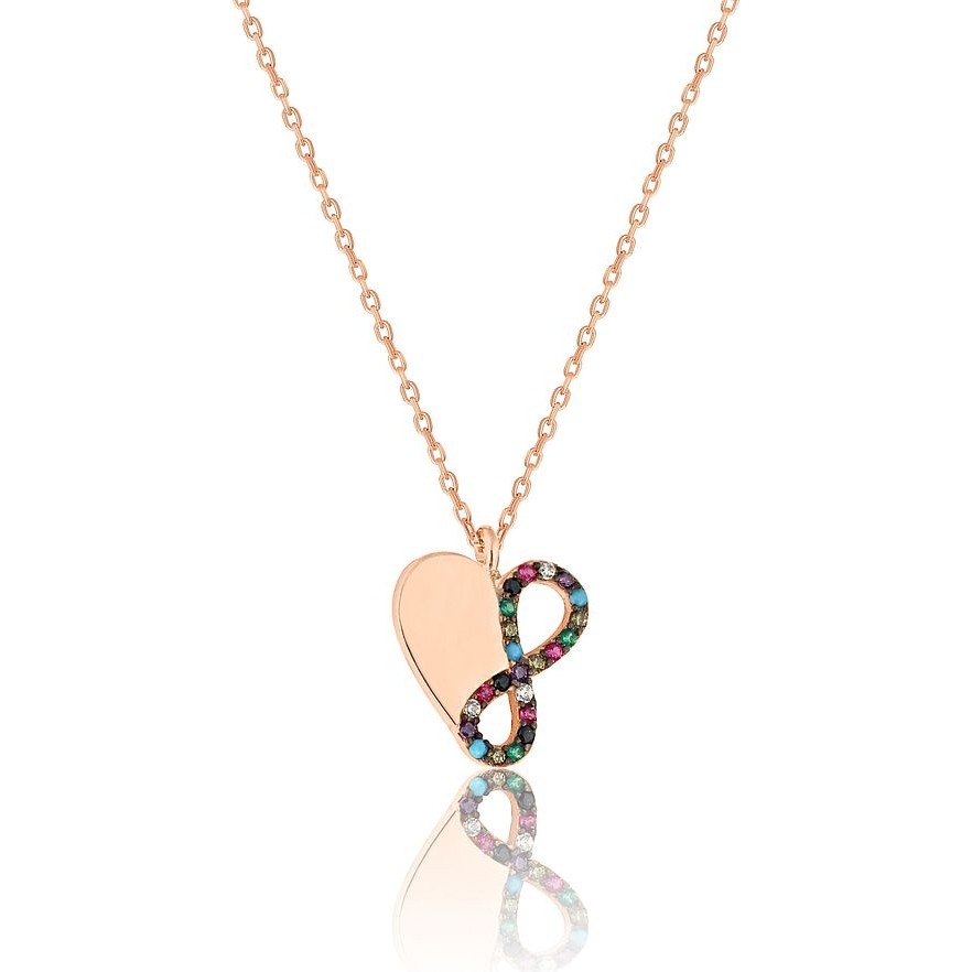 Zanaat Silver 925 Ayar Gümüş Zirkon Taşlı Kalp Sonsuzluk Kadın Kolye 12 mm Rose-Mix - Rose Gümüş Kolye Fiyatı