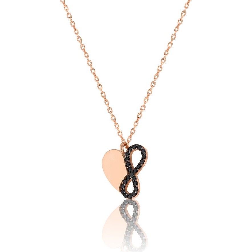 Zanaat Silver 925 Ayar Gümüş Zirkon Taşlı Kalp Sonsuzluk Kadın Kolye 12 mm Rose-Siyah - Rose Gold Gümüş Kolye Fiyatı