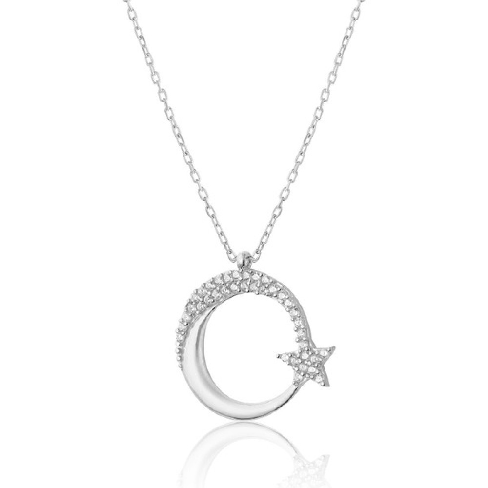 Zanaat Silver Gümüş Zirkon Taşlı Rodyum Kaplama Ayyıldız Kolye Gümüş Kolye Fiyatı