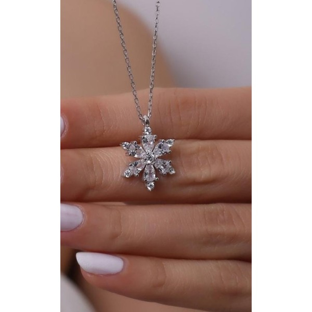 Zanaat Silver Zirkon Taşli Gümüş Zincirli Kamelya Çiçeği Kolye Gümüş Kolye Fiyatı
