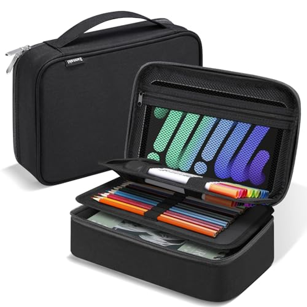 Zannaki Upgraded Large Capacity Pencil Case Pouch Marker Pen Stationery Bag Art Storage Box for Bullet Journal Student Teen Girl Boy Women Adult Middle High School Supplies College Essentials, Black