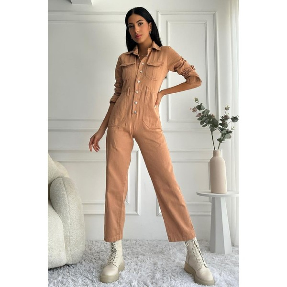 Zaroli Kadın Çıt Çıt Düğmeli Uzun Kollu Denim Kiremit Tulum Bayan Tulum ve Salopet Fiyatı