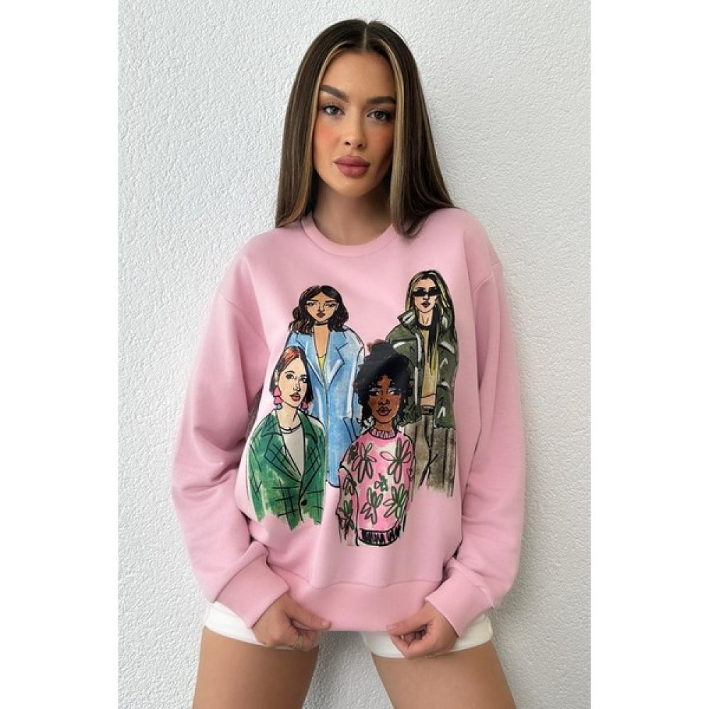 Zaroli Kadın Oversize Baskılı Ribanalı Sweatshirt Bayan Sweatshirt Fiyatı