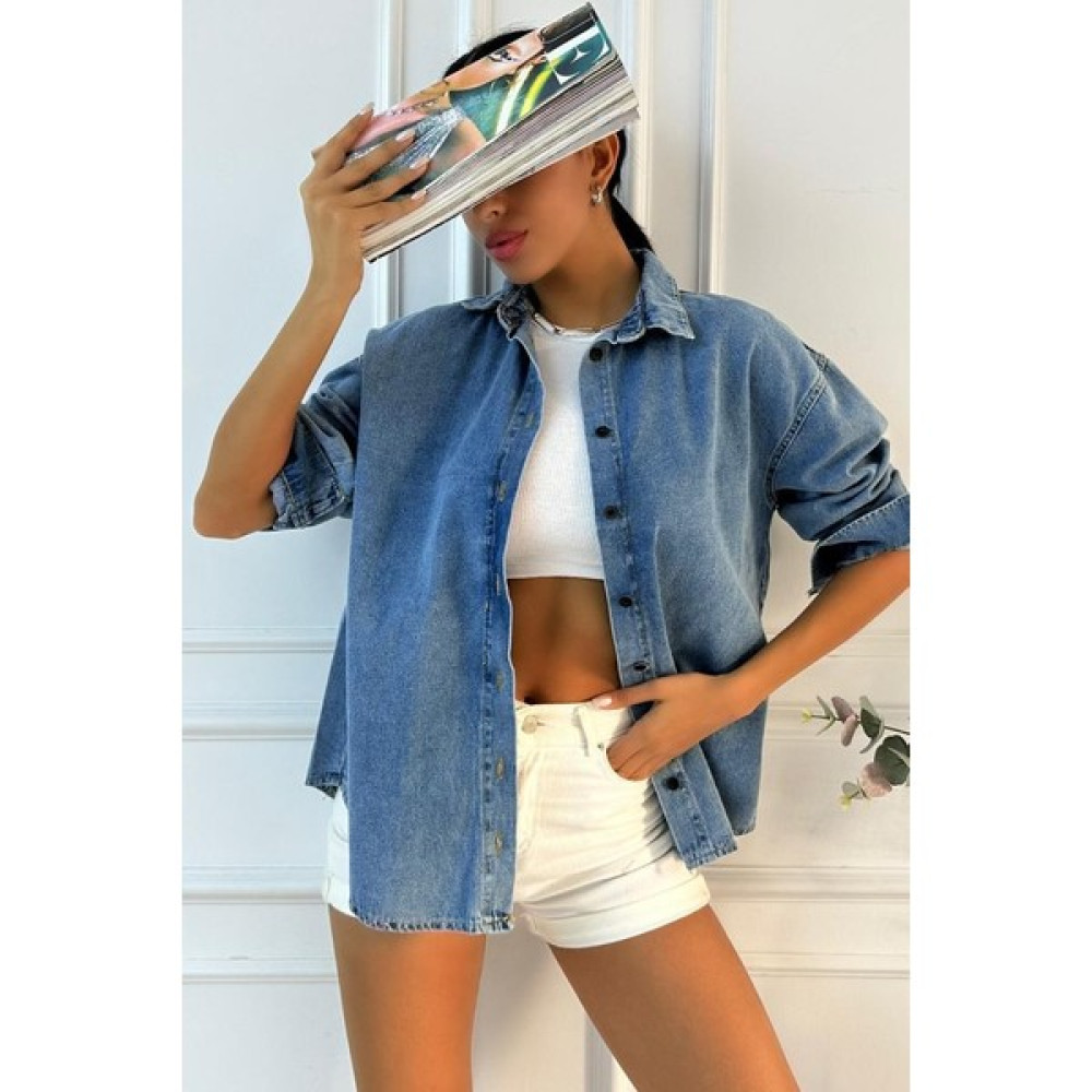 Zaroli Kadın Oversize Mavi Denim Gömlek Kadın Gömlek Fiyatı
