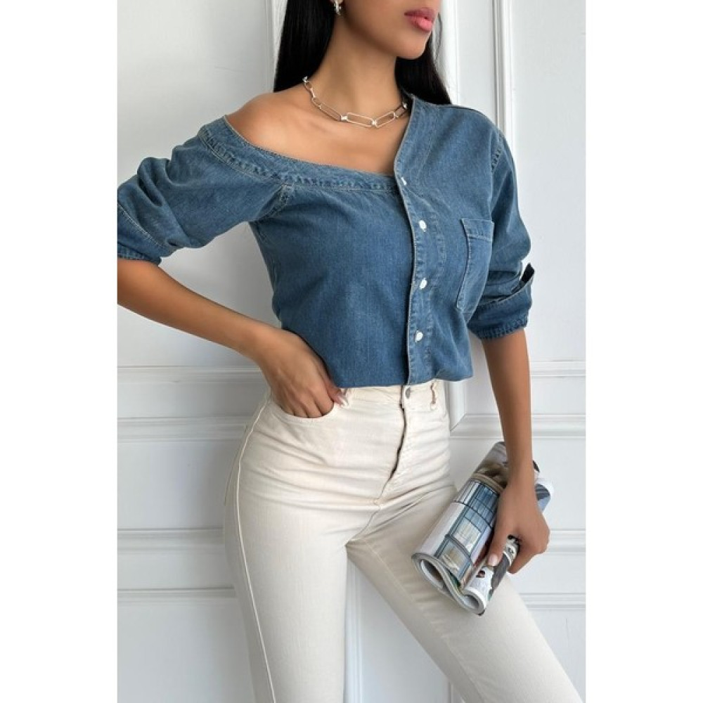 Zaroli Kadın Regular Tek Omuz Denim Mavi Gömlek Kadın Gömlek Fiyatı