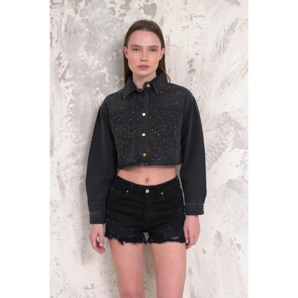 Zaroli Kadın Taşlı Crop Denim Ceket Bayan Ceket Fiyatı