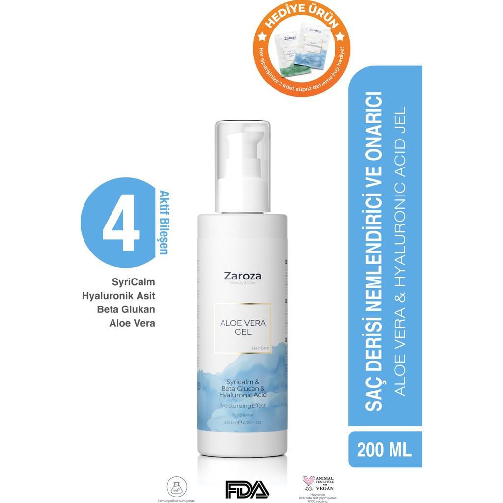 Zaroza Nemlendirici Aloe Vera Jel Hassas Saç Derisi Için 200 ml Saç Bakım Maskeleri & Serumlar & Spreyler Fiyatı