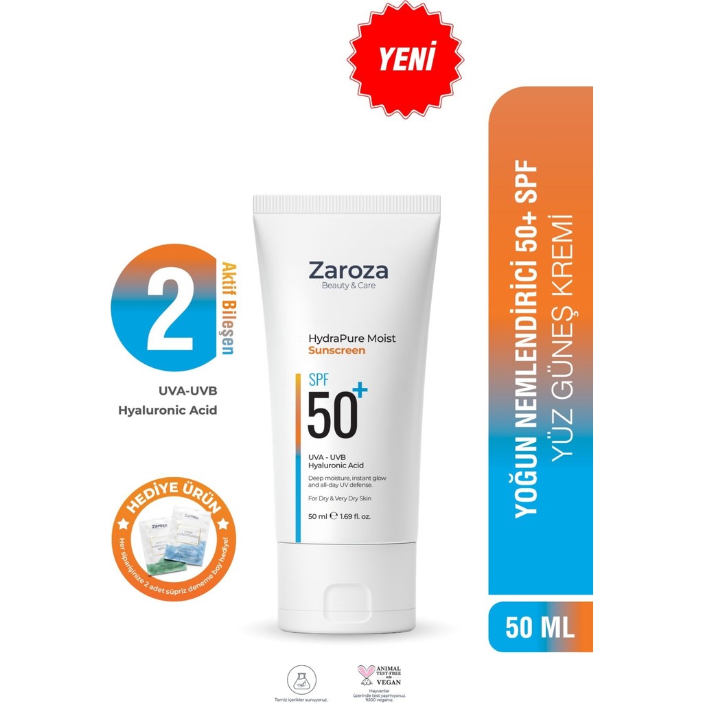 Zaroza Nemlendirici Etkili Kuru Ciltlere Özel Uva Uvb SPF50 + Güneş Kremi 50 ml (Hyaluronic Acid) Güneş Kremleri ve Losyonları Fiyatı