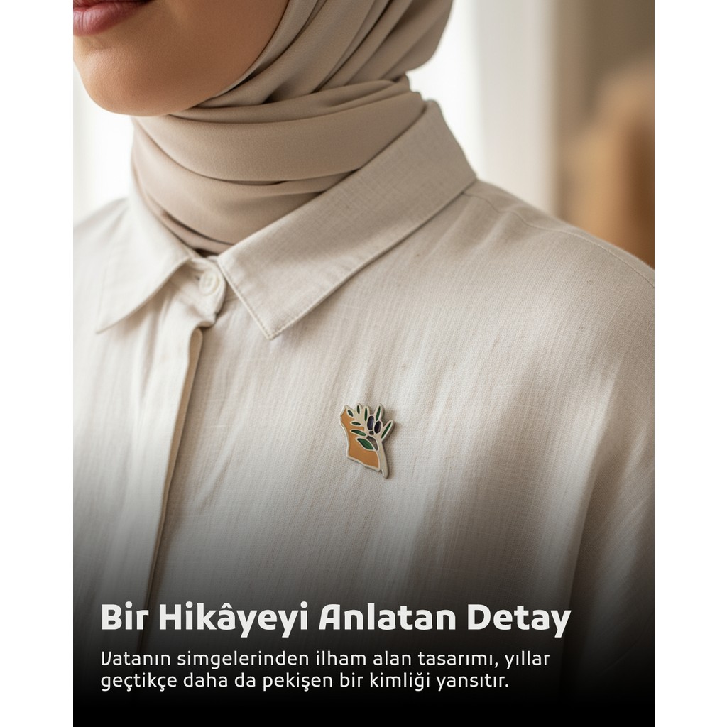 Zaytoon Filistin Haritası Yanında Zeytin Dalı Gümüş Renkli Unisex Menili Yaka Rozeti A300042 - 1 Diğer Fiyatı